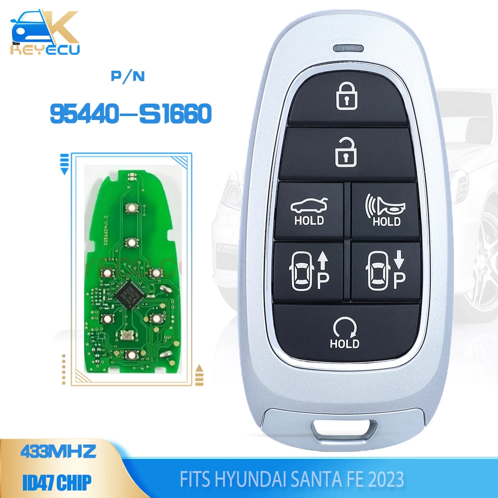 KEYECU 95440-S1660 Keyless Go Smart Remtoe Ключ 433 МГц ID47 Чип 7 Кнопочный Брелок для Hyundai Santa Fe 2023