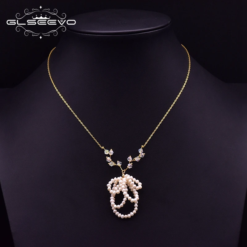 GLSEEVO Оригинальное дизайнерское ожерелье-цепочка с пресноводным жемчугом, подвеска с бантом, милые украшения для женщин, подарки дочери на день рождения GN0211