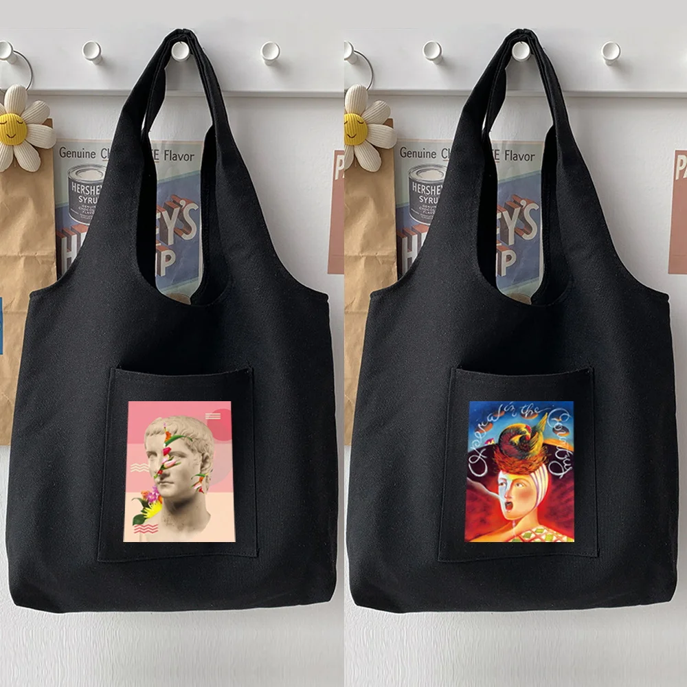 Женская сумка, сумка для покупок, сумка для пригородных поездок, сумка через плечо большой емкости, повседневная забавная женская жилетка с рисунком в стиле ретро, сумка-тоут