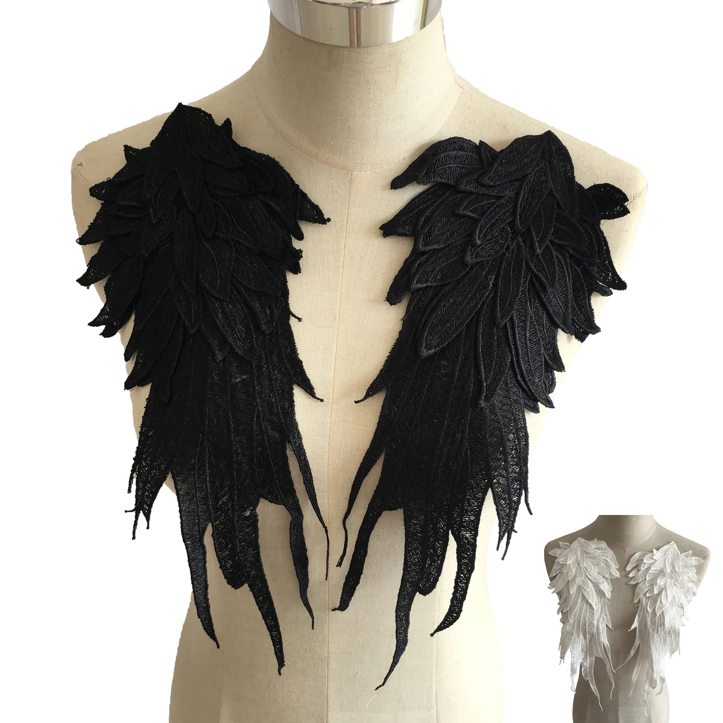Оптовые продажи 1-10 черно-белых вышитых крыльев из полиэстера, выдолбленных кружев, декоративных аксессуаров для одежды, сделанных своими руками