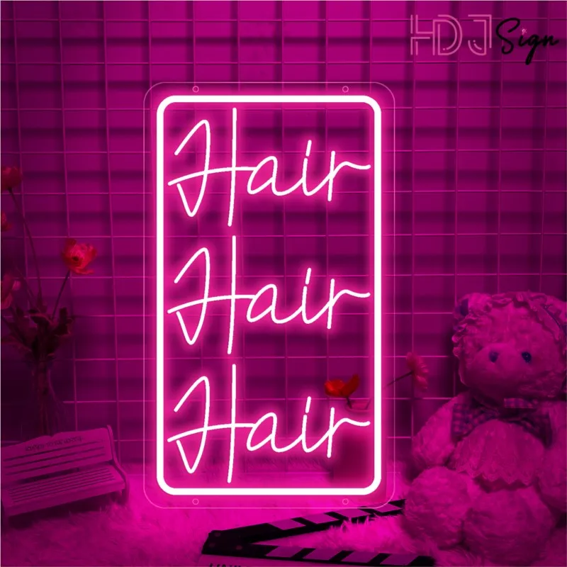 Неоновая вывеска для волос, подарок для парикмахерской, изготовленная на Заказ 3D гравировка, светодиодный светильник, декор стен для салона красоты, маникюрный салон, спальня