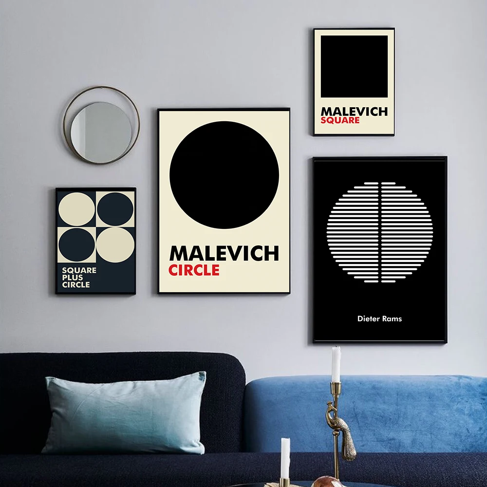 Супрематический круговой геометрический арт-принт Казимира Малевича circle square, минималистичный плакат современного абстрактного искусства середины века