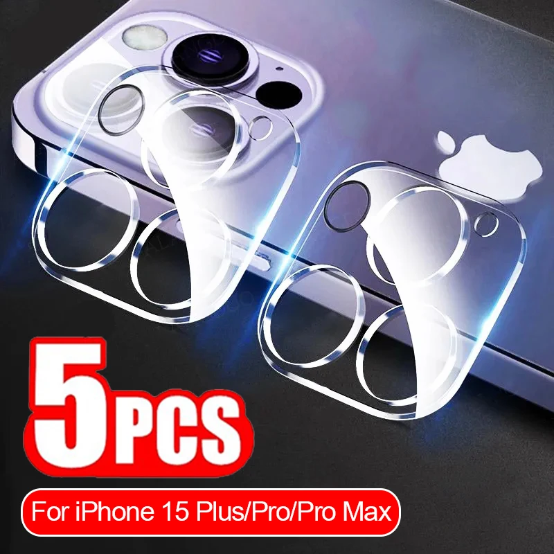1/5ШТ Полное покрытие объектива Защита из закаленного стекла для iPhone 15 Plus Pro Max Аксессуары Прозрачная Защитная пленка для экрана задней камеры