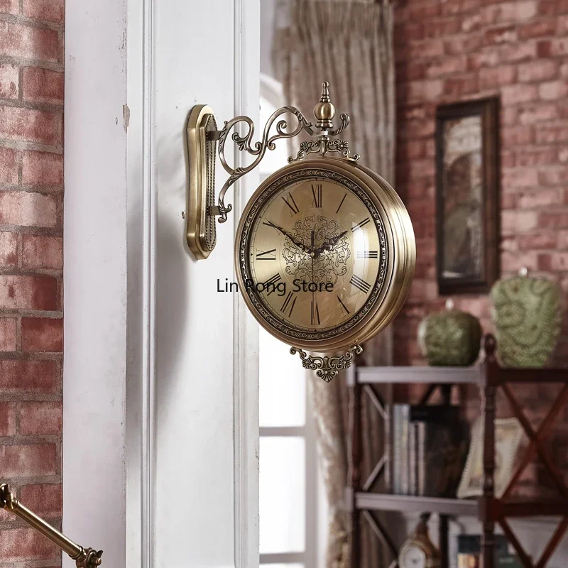 Настенные часы в скандинавском стиле 3d, большие часы из массива дерева, Металлические Двухсторонние часы, Настенный домашний декор, предметы для украшения дома, подарочный набор SYGM для украшения комнаты