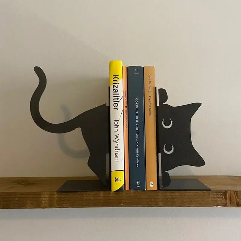 Металлические подставки для книг в виде животных, 1 Пара, Милые подставки для книг в виде кошек, для тяжелых книг, Черные Подставки, Креативный Настольный органайзер в форме милого Кота