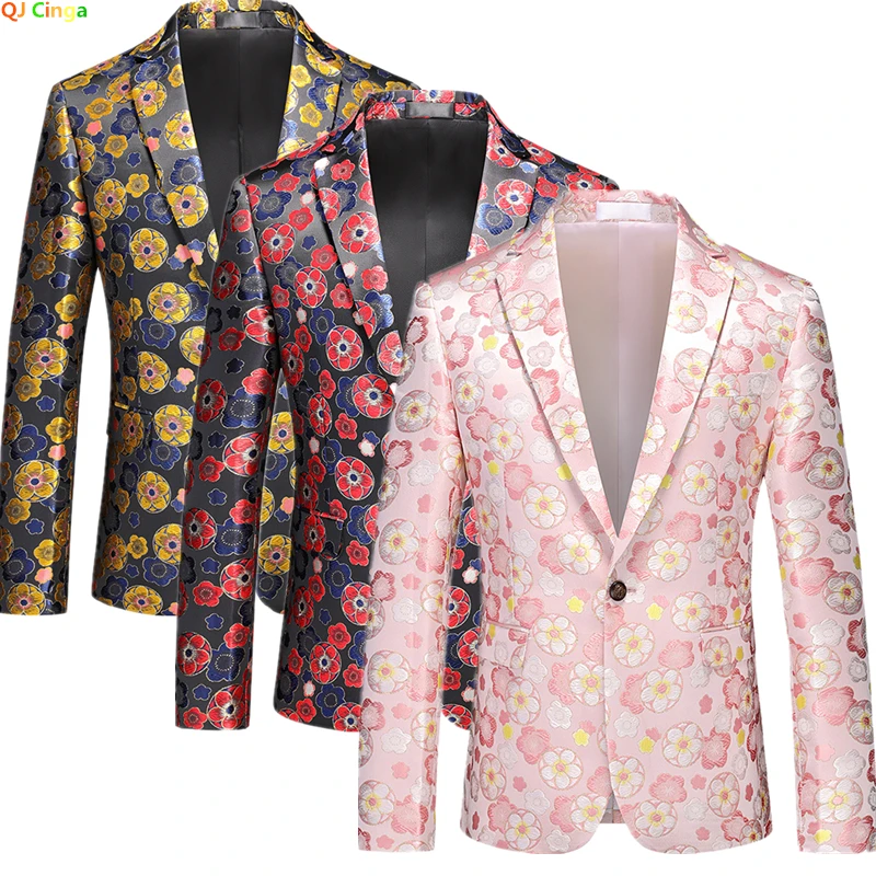 Розовый Красный Мужской пиджак Для Свадебной вечеринки, Модельное пальто, Мужские Модные Приталенные Блейзеры, Золотисто-красный Костюм Homme, Большой Размер M-5XL 6XL