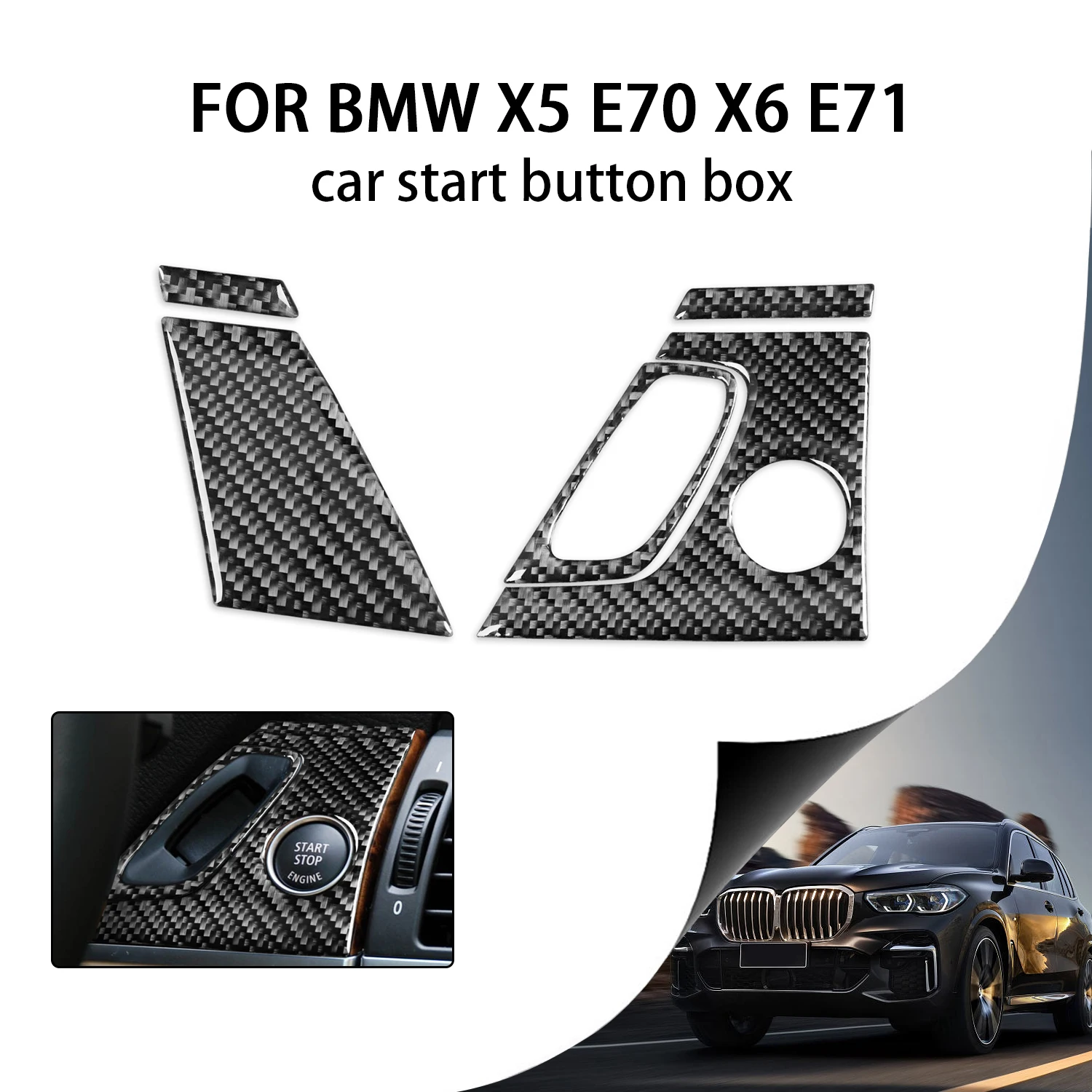 Для BMW X5 E70 X6 E71 Автомобиль из настоящего углеродного волокна Кнопка запуска и остановки двигателя Рамка Отделка крышки Авто Отделка Наклейки Аксессуары