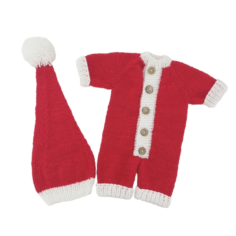 2ШТ Реквизит для фотосессии новорожденных Праздничный Рождественский костюм Вязаная Шапка Санта Комбинезон Одежда для фотосессии Детская одежда для фотосъемки D7WF