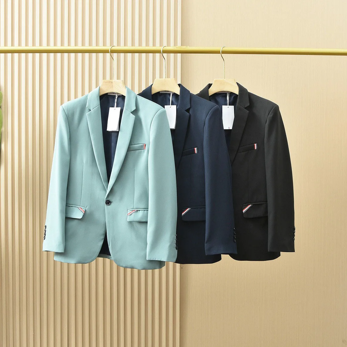 Элегантные мужские костюмы TB THOM 23SS, Осенние новинки, Блейзеры, карманы в стиле харадзюку, полоски, куртки с однотонным воротником, официальные повседневные пальто