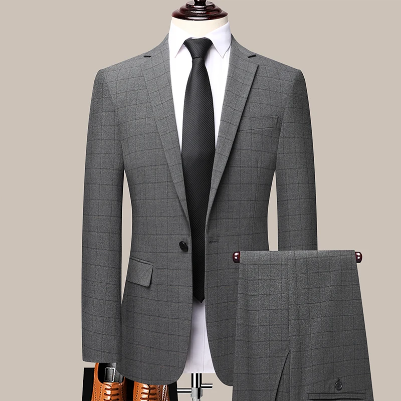 2023- (Блейзер + брюки), мужская мода, трендовый красивый джентльмен, приталенная повседневная одежда для свадебной вечеринки, комплект из 2 предметов большого размера