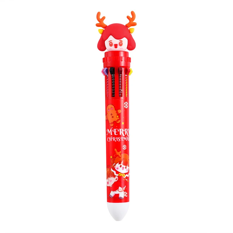 10 Цветная Рождественская Шариковая ручка с одним рисунком, Студенческая Креативная ручка для рукоделия, Рождественский Канцелярский подарок