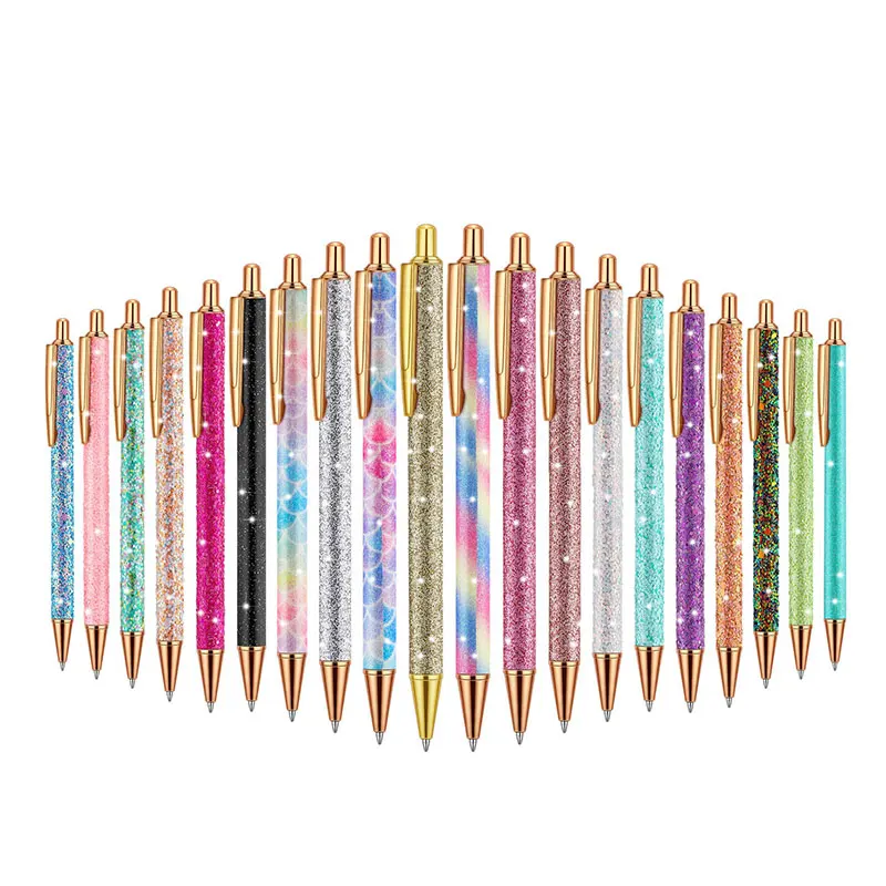41 шт. блестящие выдвижные шариковые ручки с щелчком, милые ручки для женщин, металлическая выдвижная ручка, черные чернила, средняя точка 1,0 мм