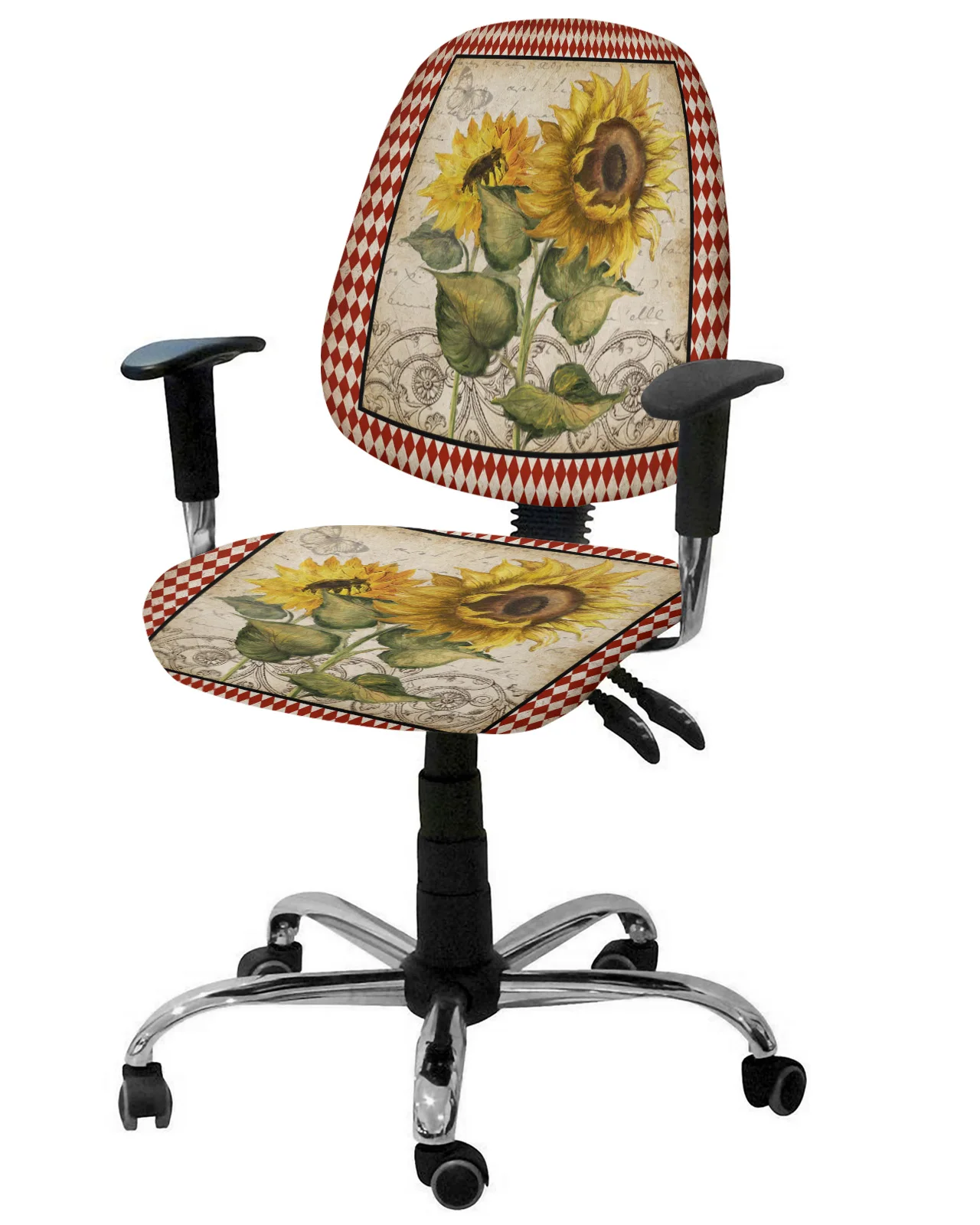Эластичный чехол для компьютерного кресла в стиле ретро с цветочным рисунком подсолнуха, съемный чехол для офисного кресла, Разрезные чехлы для сидений