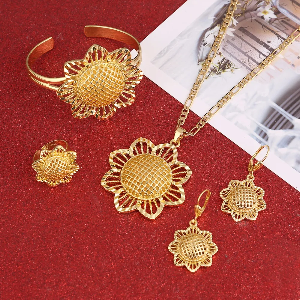 Эфиопские наборы Sunflower, Эритрея, Habesha Africa Bridals, свадебные украшения, подарочное ожерелье, набор подвесок и серег