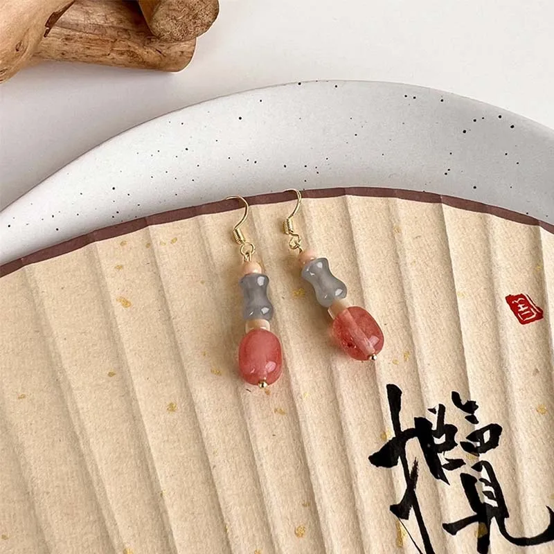 Ретро бамбуковая розово-голубая нефритовая серьга, небольшой дизайн, легкая роскошь, древний стиль, новые китайские серьги-крючки для ушей для женщин