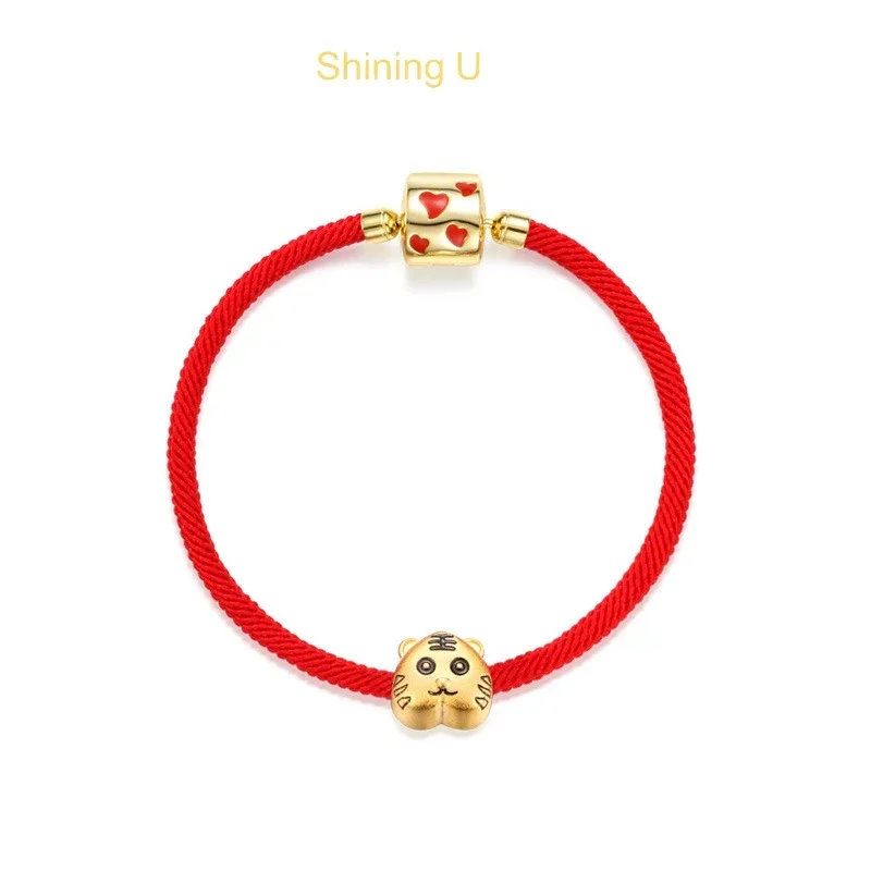 Блестящий браслет с подвеской в виде тигра из серебра Redline U S925 для женщин, покрытый 18-каратным золотом, Новый ювелирный подарок в китайском стиле