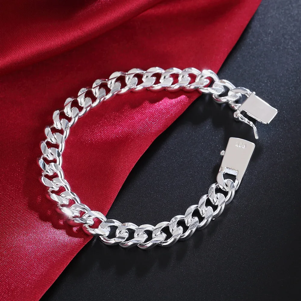 20 см Оптом Браслеты-цепочки из стерлингового серебра 925 пробы Благородные для женщин и мужчин Изысканные Модные свадебные украшения