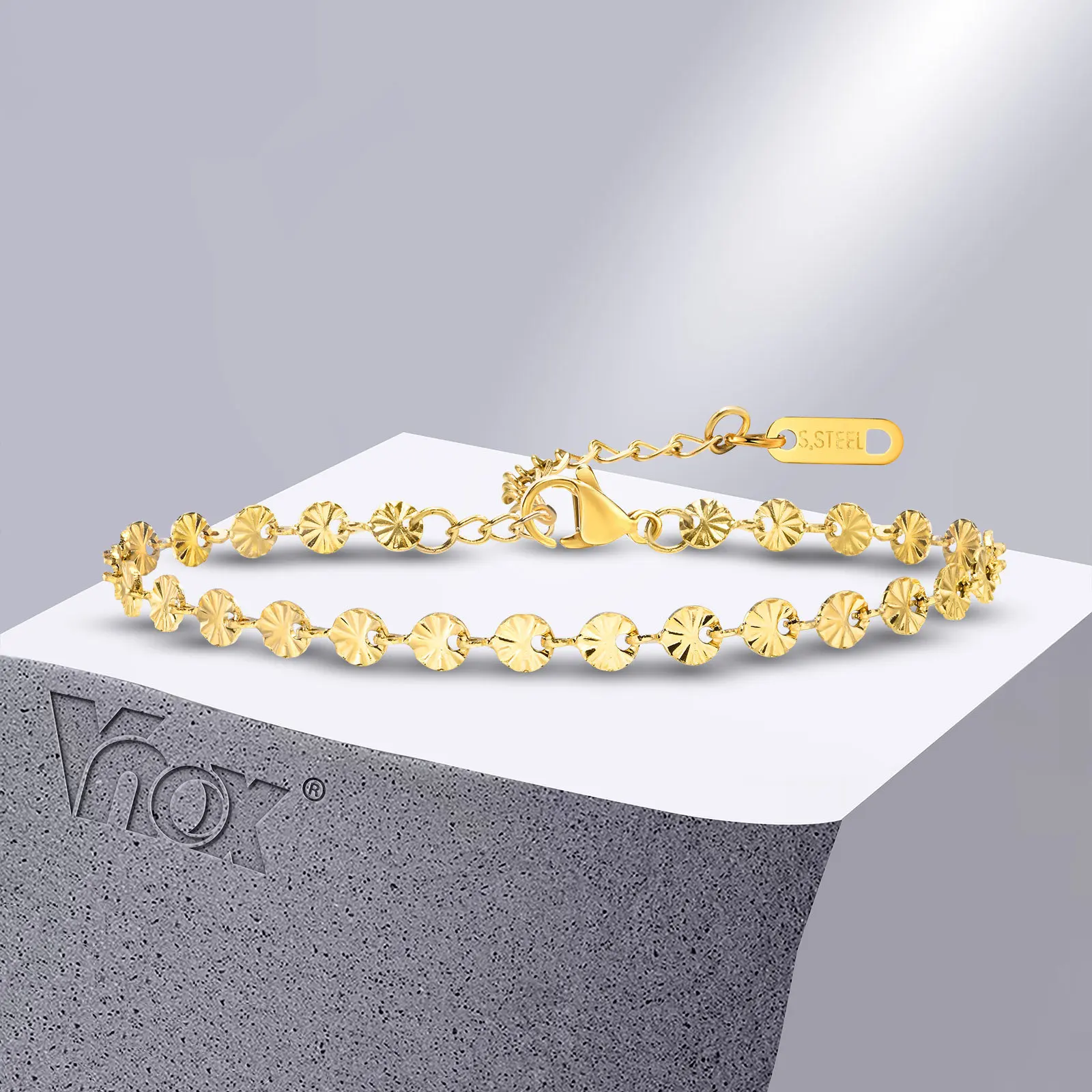 Vnox Изящные браслеты с цветочной цепочкой для женщин и девочек, браслет из нержавеющей стали золотого цвета, Ювелирные изделия в подарок на день рождения и Рождество