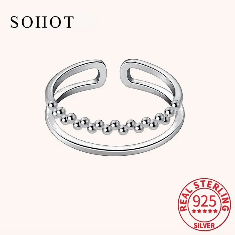 INS Настоящее кольцо из стерлингового серебра 925 пробы с регулируемым кольцом для модных женщин Классические изысканные ювелирные изделия минималистичная геометрическая бижутерия