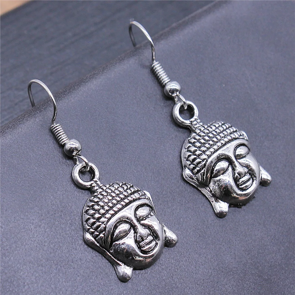 Модный простой дизайн ручной работы, серьги с подвеской в виде Будды цвета античного серебра, женские винтажные серьги-капли