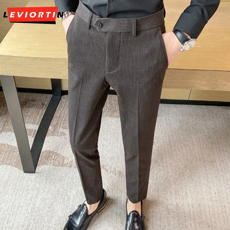 Мужской весенне-осенний новый деловой Повседневный костюм в полоску, Корейская версия, Прямые брюки-трубочки, молодежный мужской повседневный костюм Pants29-40