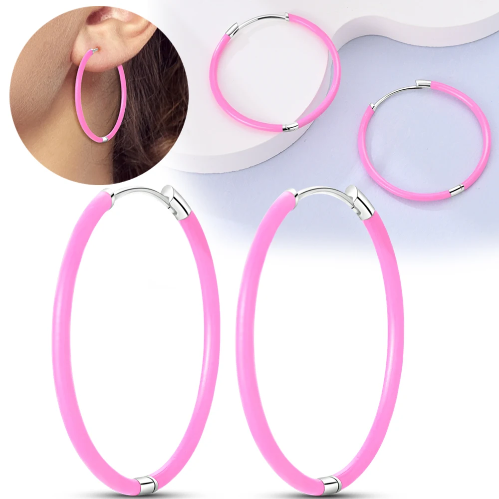 Женские серьги-кольца серебристого цвета, большие розовые серьги Барби Для женщин, серьги, Ювелирные изделия, Подарки