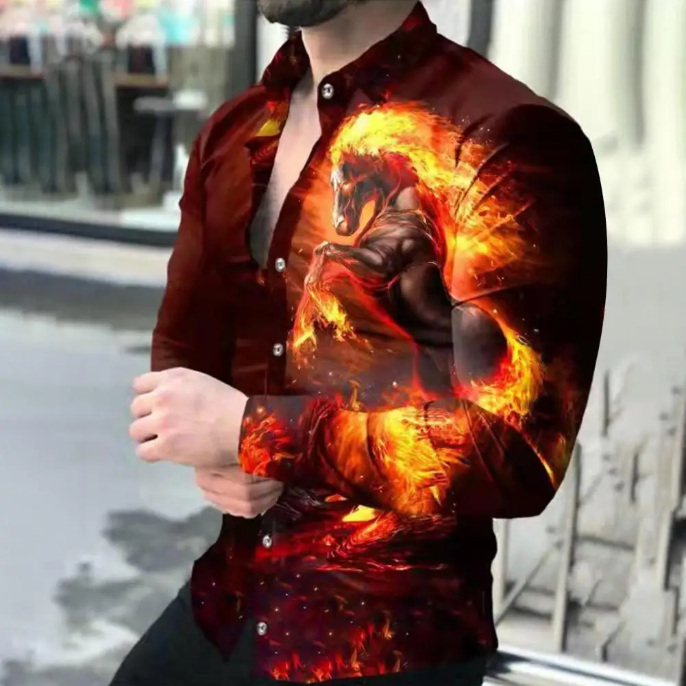 Мужская рубашка Легкая мужская рубашка с 3D принтом, мужская деловая рубашка с воротником-стойкой, приталенный кардиган на пуговицах, дышащий на осень