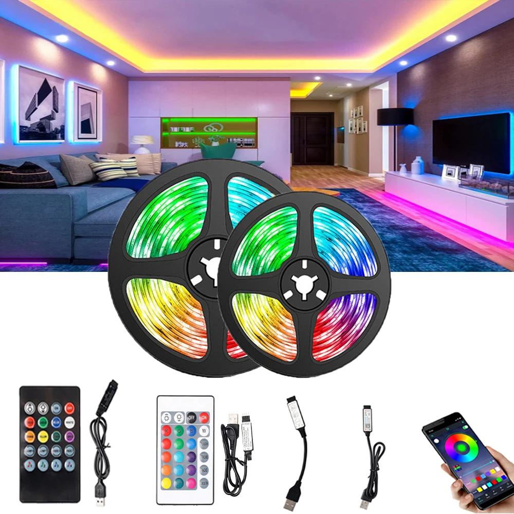 10 М RGB Самоклеящаяся светодиодная лента USB 5 В Bluetooth приложение 24 клавиши ИК-контроль Лампа Лента для подсветки экрана телевизора Декор лампы в спальне